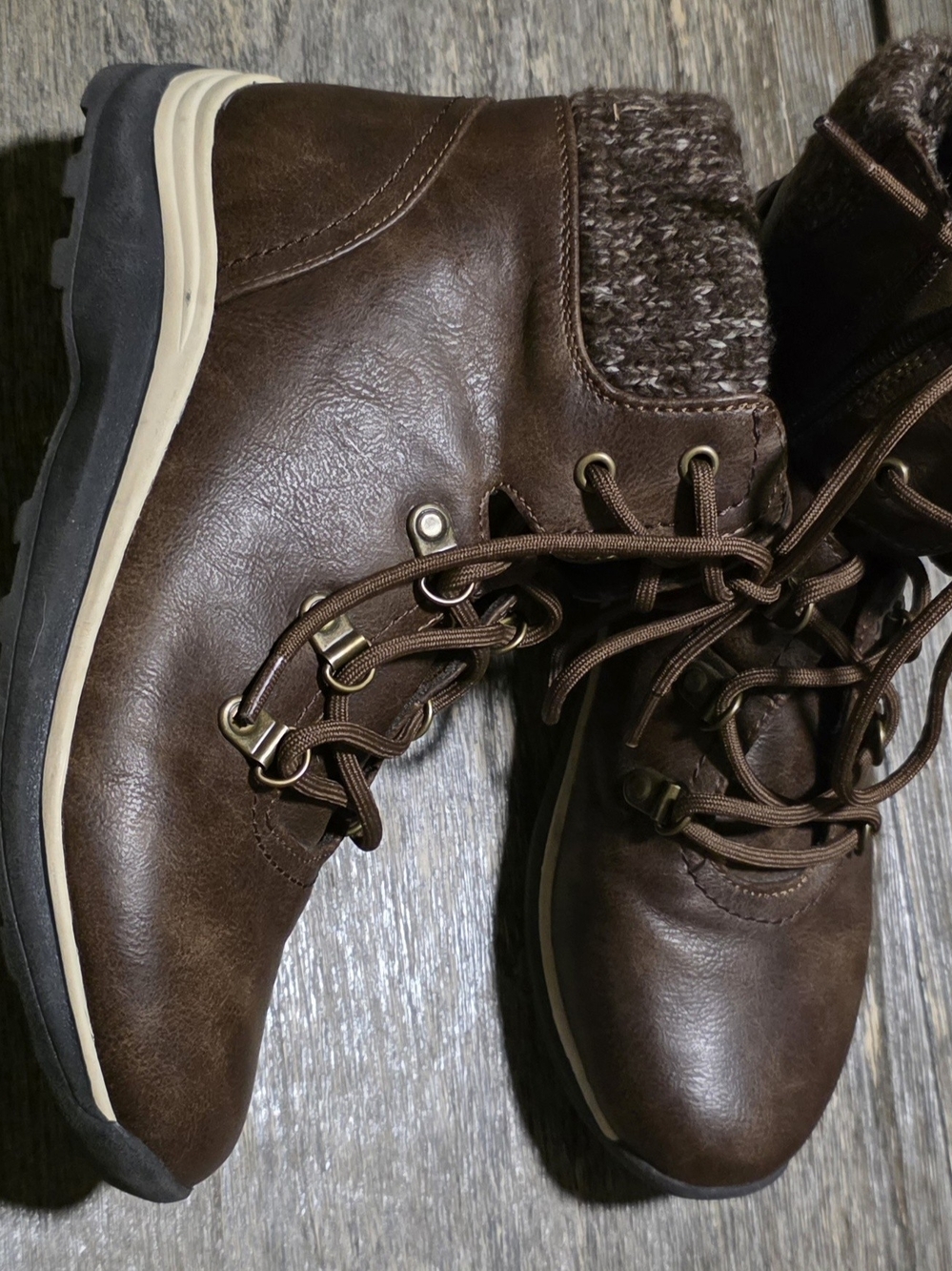 BareTraps Brown Lace-Up Knit-Collar Boots